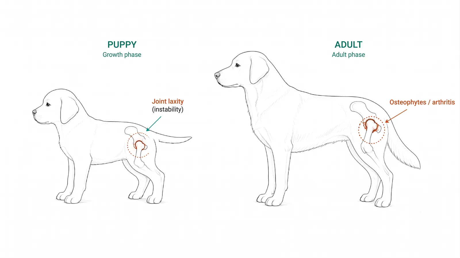 Early signs in puppies vs arthritis-stage disease