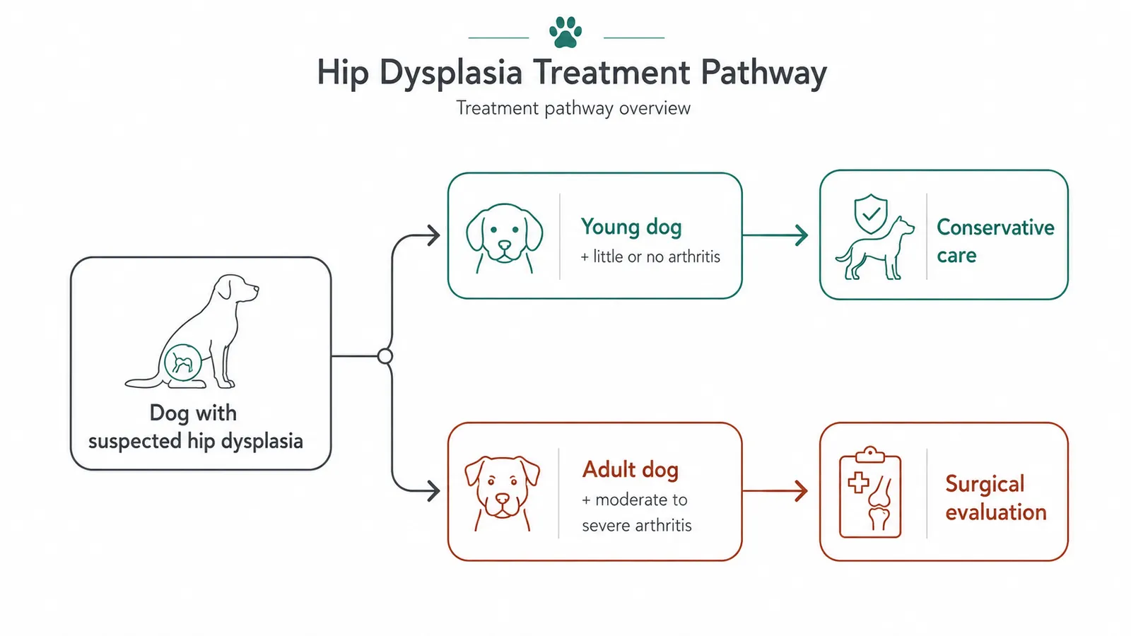 How do vets decide between conservative care and surgery