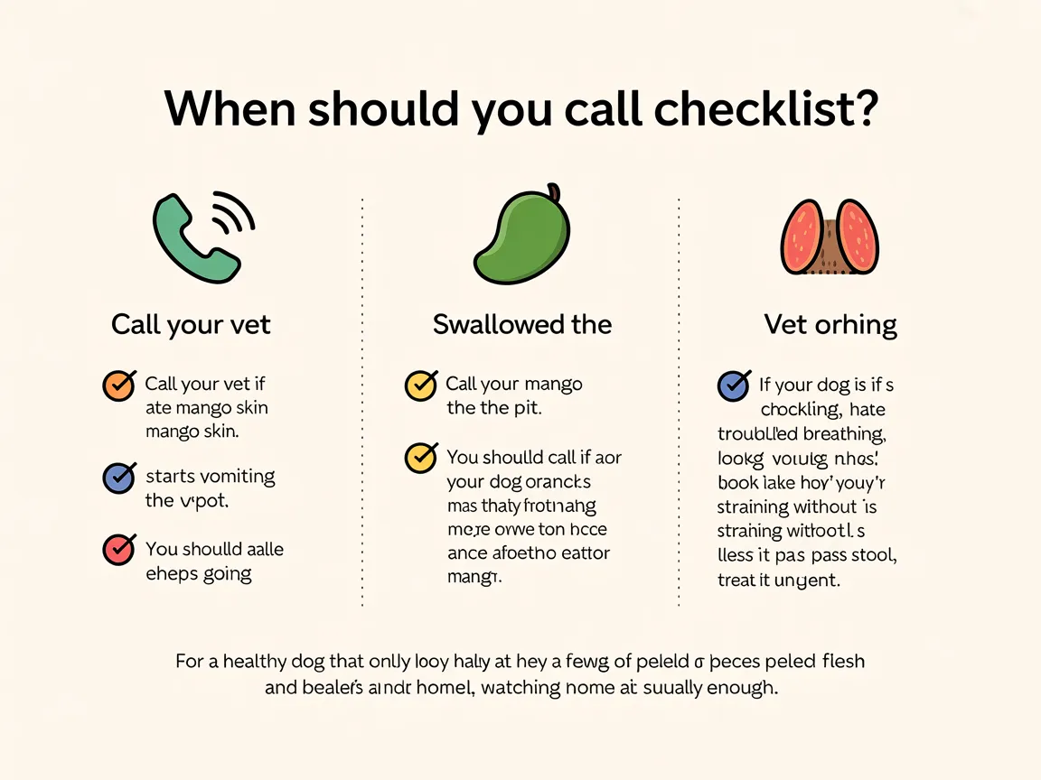 Checklist infographic for when mango symptoms mean you should call the vet.